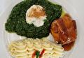 Aardappelpuree, Spinazie a la Crème, Katenschijf en Braadjus