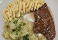 Aardappelpuree, Chinese Kool, Runderlap met Braadjus