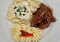 Aardappelpuree, Bloemkool met Saus, Runderlap en Braadjus