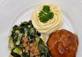 Aardappelpuree, Prei, Kipburger en Braadjus