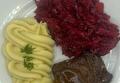 Aardappelpuree, Rode Kool met Appel, Runderlap met Braadjus